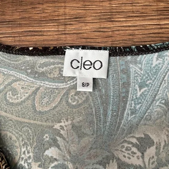 Cleo Y2K Paisley Wrap Top Brown Teal Floral Print 3/4 Sleeve Stretch Blouse S - Picture 5 of 6